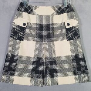 Talbots‎ Skirt Womens 4P Black Ivory Plaid Wool Blend Pleated Preppy Academia